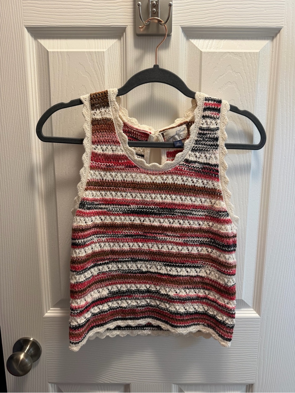 Universal Thread Striped Crochet Tank Top in Cream, Pink, Black & Brown